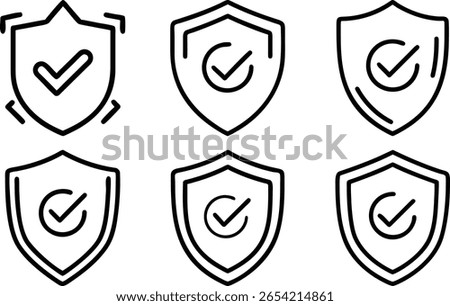 Collection of shield icons with checkmarks representing security protection and validation