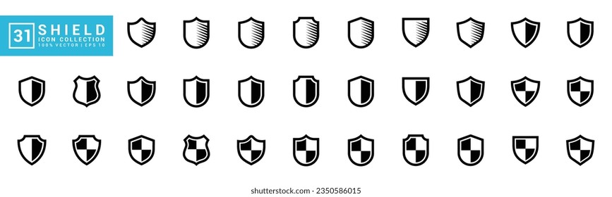 Collection of shield icons, defense, prevention, protection, editable and resizable EPS 10.