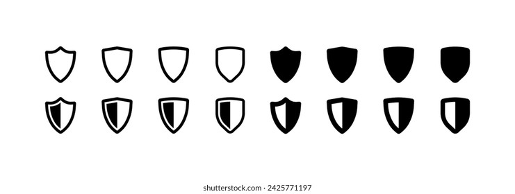 Sammlung von Schildsymbolen. Linear, Schildsatz für Schutzdesign, Schildsymbole. Vektorsymbole