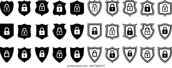 Colección de iconos de escudo con candado que simboliza la protección y la seguridad