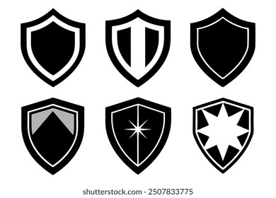 A collection of shield icons representing protection, security, and defense. These vector icons are ideal for use in security-related designs, apps, and websites that emphasize safety.