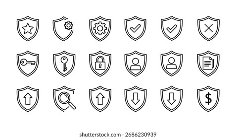 Collection of shield icons representing security and protection concepts and digital safety vector