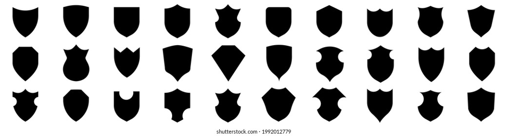 Collection of shield icons. Shields icons set. Set of shields on an isolated background. Protection. Different shields in black for your design EPS 10