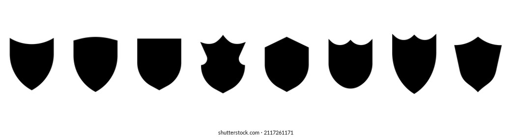 Collection of shield icons. Shields icons set. Set of shields on an isolated background. Protection. Different shields in black for your design EPS 10
