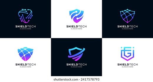 Collection of shield logo design template. secure icon set logo technology.