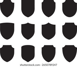 Collection of Shield Silhouettes Armor and Heraldry Symbols in Various Styles and Shapes Representing Protection Security and Heritage