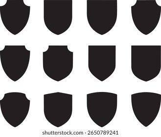 Coleção de Silhuetas de Escudo Exibindo Segurança Heráldica Um Símbolo de Proteção e Potência Ideal para Jogos ou Projetos de Design