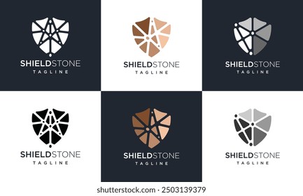 Collection of shield stone logo vector icons. shield stone logo vector icon illustration	