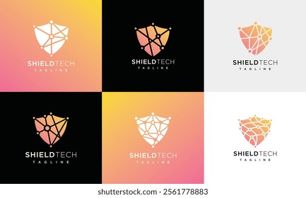  collection of Shield technology logo design templates. Shield security digital technology logo design vector icon