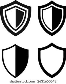 Collection of shield vector icons. Perfect for security, protection and defense related designs. Black silhouette style.