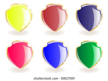 collection from shields of different colors on gold