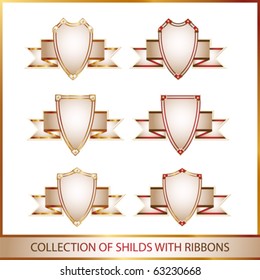 collection of shields with ribbons
