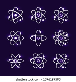 Collection of shining atomic structures on dark background