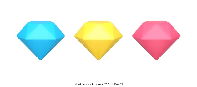 Collection Shining Isometric Gemstones Expensive Gift, Brilliant Carat, Royal Precious Gem Jewel 3d Icon Template Vector Illustration. Set Blue, Yellow, Red Luxury Sparkle Crystal Beauty Gift Design