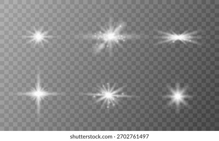 Collection of shining light effects on transparent background. Vector illustration