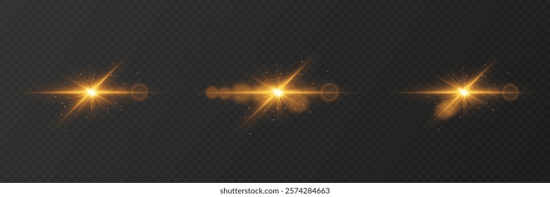 Collection of shining light flares and stars, lens flare.