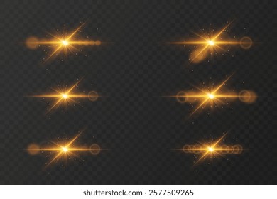 Collection of shining light flares and stars, lens flare.