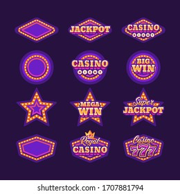 Collection of shining purple retro casino signs