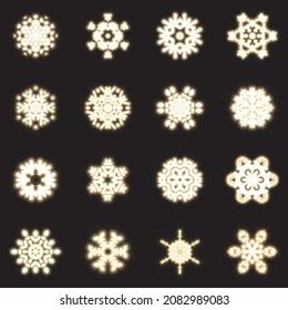 Colección de copos de nieve brillantes. Conjunto vectorial de copos de nieve de invierno diferentes con el mismo estilo. Una maravillosa decoración de invierno para Navidad y Año Nuevo.