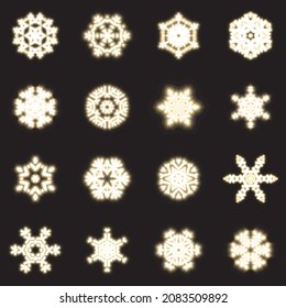 Collection of shining snowflakes. Vector set of different, winter snowflakes in the same style. A wonderful winter decoration for Christmas and New Year.