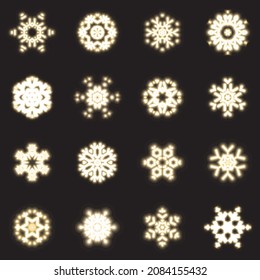 Collection of shining snowflakes. Vector set of different, winter snowflakes in the same style. A wonderful winter decoration for Christmas and New Year.