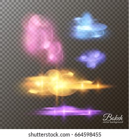 Collection of shiny bokeh groups on checkered background. Vector eps10