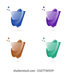 collection shiny crystal shield. circle. gradient, modern, simple concept. used for logo, icon, emblem