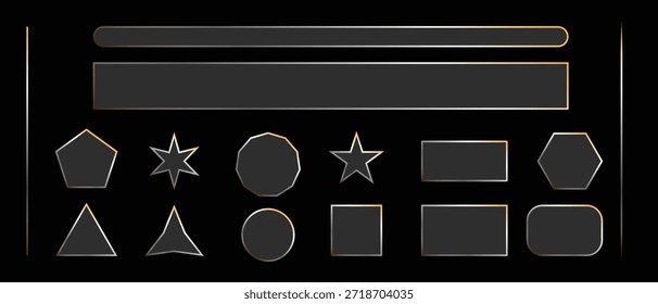 Kollektion von glänzenden, leeren geometrischen Formen und Leisten für modernes Benutzeroberflächendesign einzeln auf transparentem Hintergrund
