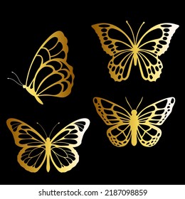 Collection of shiny gold butterfly vector 