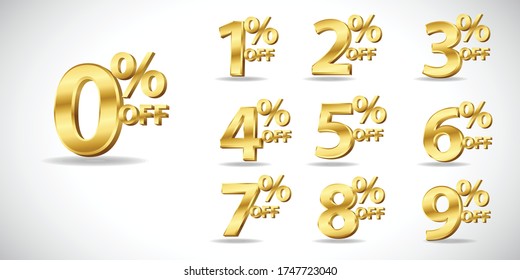 Collection of shiny gold discount numbers or promotion discount sale advertising Premium Vector