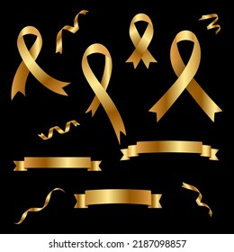 Collection of shiny gold ribbons and tag vector