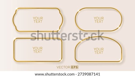 Collection of shiny golden frames in various elegant shapes, perfect for luxurious design elements. Vector illustration.