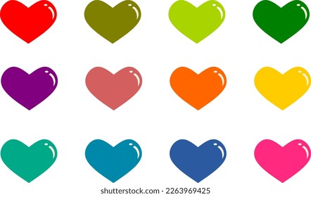 Collection of shiny hearts . Valentines day glossy balloon red, pink blue green pink purple violet hearts. Realistic vector illustration of love symbol.