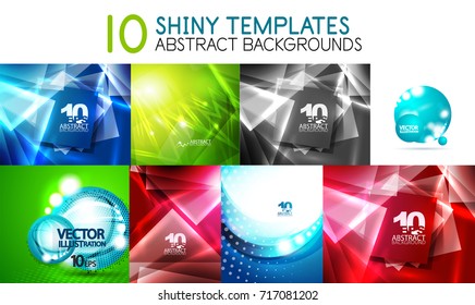 Collection of shiny light templates, glowing colors abstract backgrounds designs. Designs for web banner, wallpaper, business cover or advertising presentation and promotional message. Vector