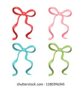 Collection of shiny ribbon bow isolated on white background. Vector Illustration.