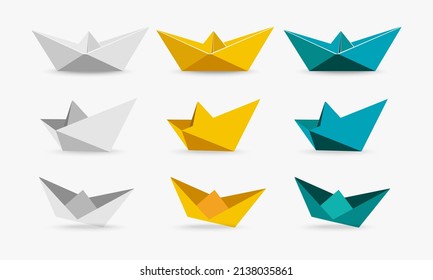 Collection of ship paper cartoon vector design. Pack of paper ships icon concept design. 3d style paper ships vector.