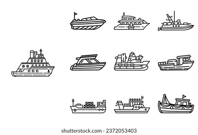 Collection of ships line art icon vector 