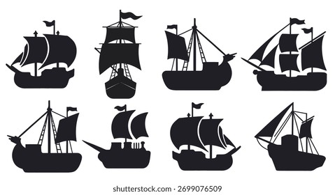 colección barcos siluetas Ilustraciones vectoriales