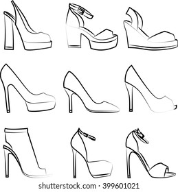 Collection Shoes Silhouettes On White Background Stock Vector (Royalty ...