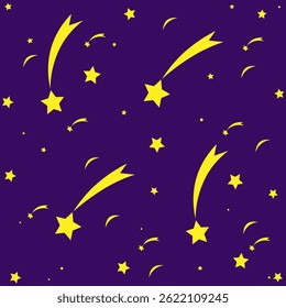 A collection of shooting yellow tailed stars highlighted on a purple background. Graphic illustration for web design