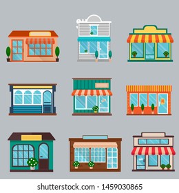 collection shop buildings flat design