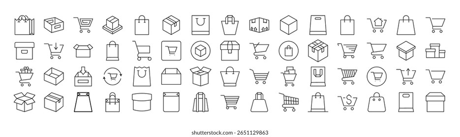 Collection of Shopping Bags Related Line Icons. Outline Signs for Graphic and Web Design, Apps, Adverts, Various Cards 