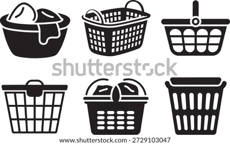 Collection of shopping baskets and laundry baskets icons