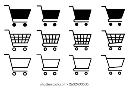 Collection of shopping cart icon vector isolated on white background. Shop, but, trolley, retail icon vector 