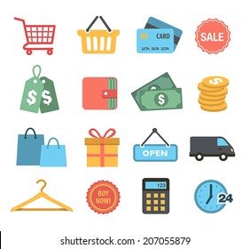 Collection of Shopping Icons in Flat Design Style