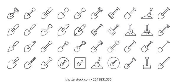 Coleção de Ícones de Linha Relacionados com Pás. Outline Signs para Gráficos e Web Design, Apps, Anúncios, Vários Cartões 