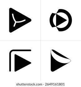 Collection showcases four play buttons with distinct layouts. Features bold lines, rounded edges, and creative design isolated on a transparent backdrop.