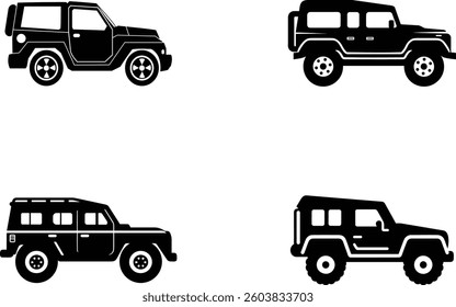 A Collection of Side View Auto Vehicle Icon Illustration on White Background. 