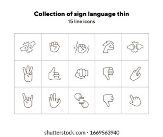 Collection of sign language thin line icons. Gesturing isolated sign pack. Gesture concept. Vector illustration symbol elements for web design