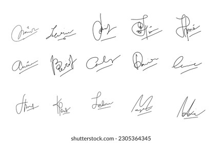 Colección de firmas en tinta negra en vector